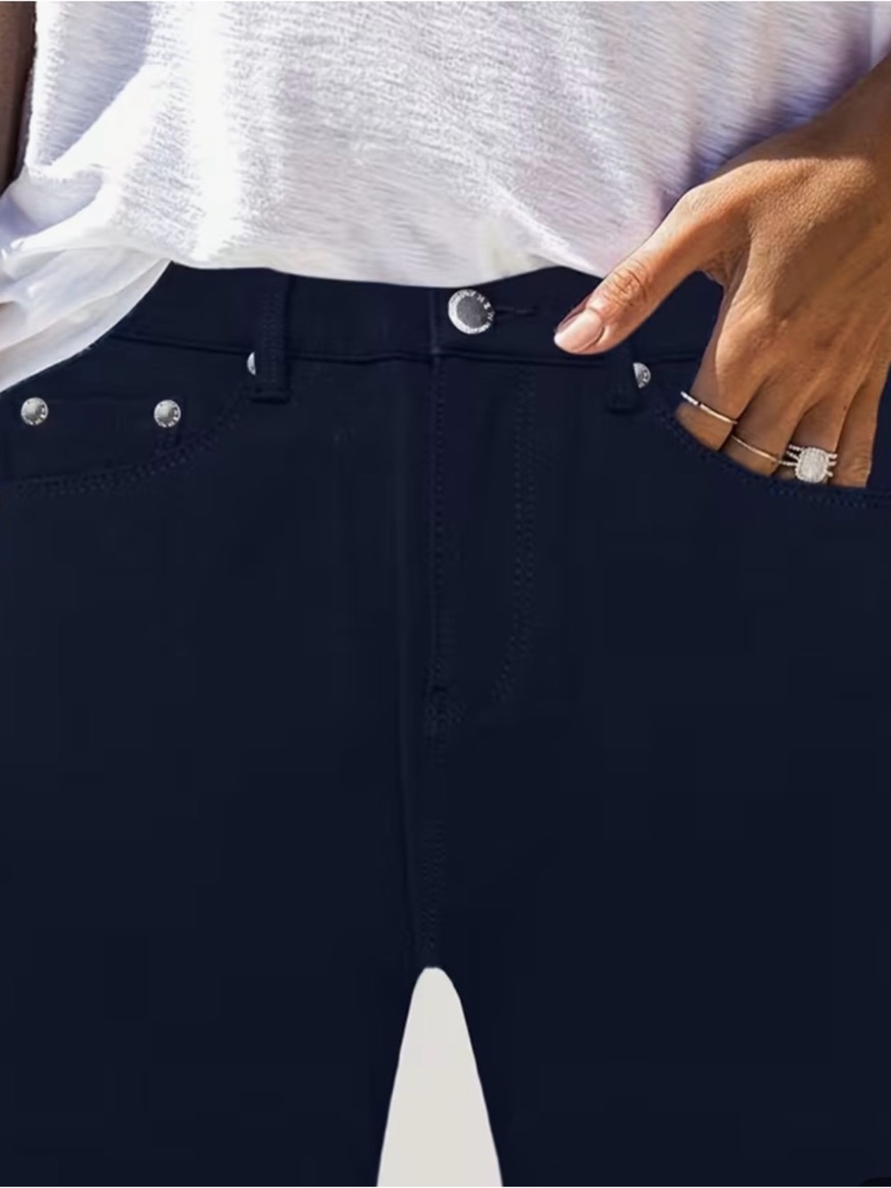 High-Rise Black Stretch Jeans with Silver Hardware